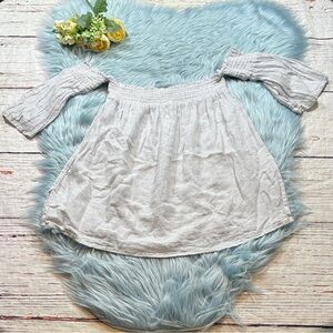 Rails Linen Isabelle White Royal Stripe Off The Shoulder Short Sleeve Top sz S